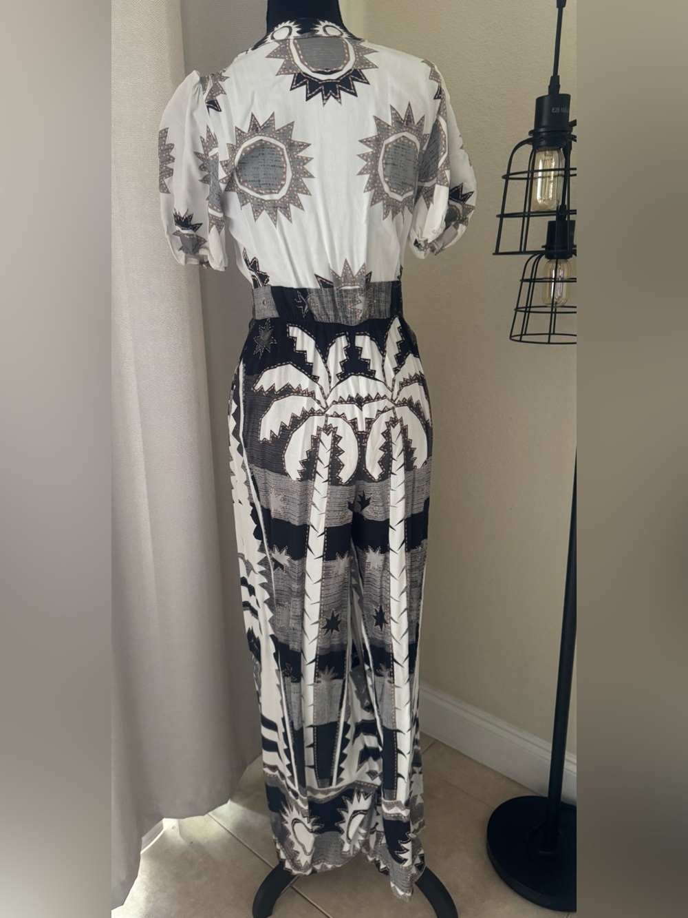 Farm Rio Anthropologie Printed Wide Leg Jumpsuit XS Boho Resort Palazzo - Picture 9 of 11